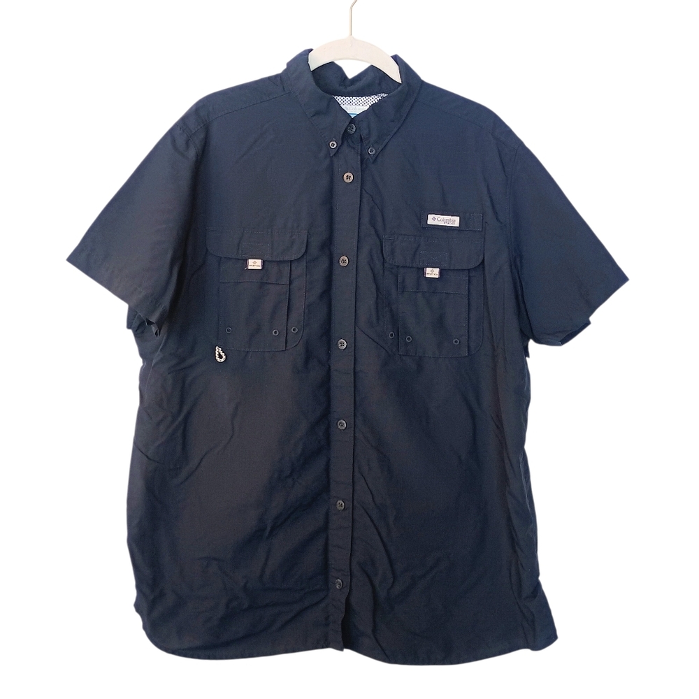 Women's Columbia Navy Blue Bahama Short-Sleeve Button-Down Shirt Size XL